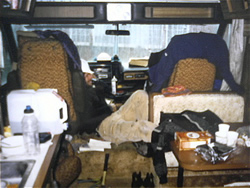 Me on the cell phone in Dick Metcalf’s donated motor home at Highland Park Elementary in Seattle - Click for a larger image